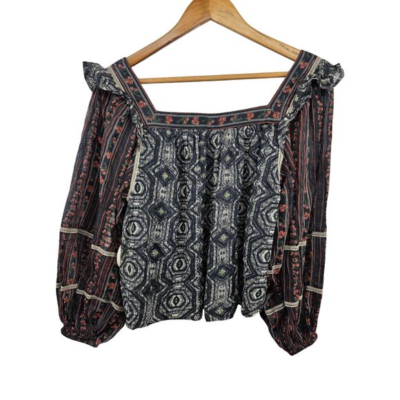 Free People Mostly Meadow Blouse XS Black Combo - Picture 9 of 12